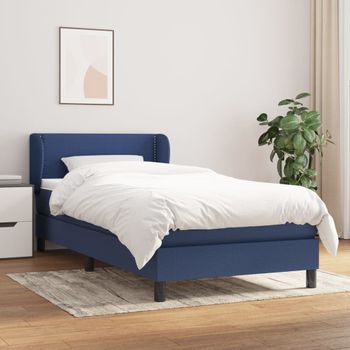 Cama Individual | Cama Box Spring | Cama Para Adultos Con Colchón Tela Azul 90x190 Cm Cfw437273