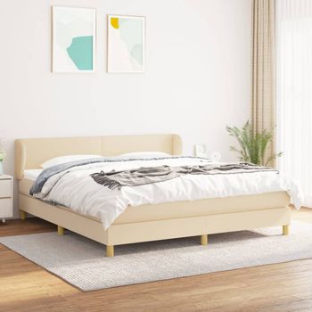 Cama Matrimonial | Cama Para Adultos | Cama Box Spring Con Colchón Tela Color Crema 180x200 Cm Cfw574553