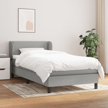 Cama Individual | Cama Box Spring | Cama Para Adultos Con Colchón Tela Gris Claro 100x200 Cm Cfw413357