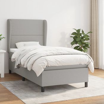 Cama Individual | Cama Box Spring | Cama Para Adultos Con Colchón Tela Gris Claro 100x200 Cm Cfw188852