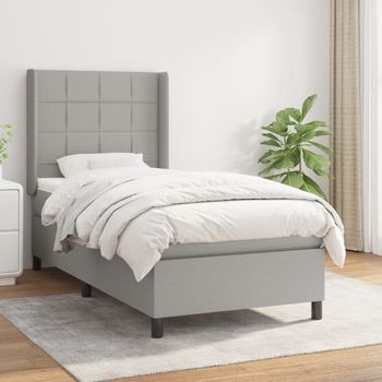 Cama Individual | Cama Para Adultos | Cama Box Spring Con Colchón Tela Gris Claro 100x200 Cm Cfw260236