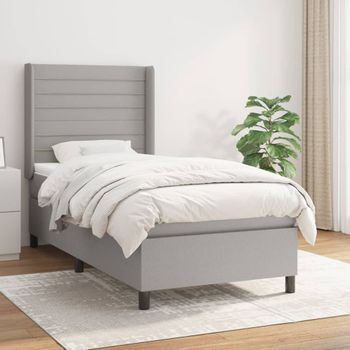 Cama Individual | Cama Box Spring | Cama Para Adultos Con Colchón Tela Gris Claro 100x200 Cm Cfw589736