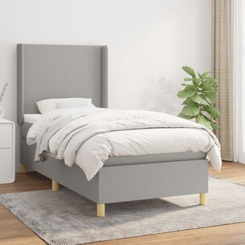 Cama Individual | Cama Box Spring | Cama Para Adultos Con Colchón Tela Gris Claro 100x200 Cm Cfw915395