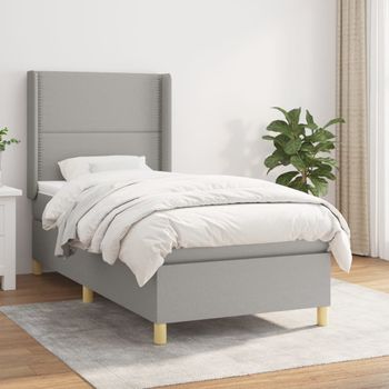 Cama Individual | Cama Box Spring | Cama Para Adultos Con Colchón Tela Gris Claro 100x200 Cm Cfw858447