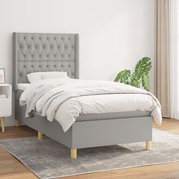 Cama Individual | Cama Box Spring | Cama Para Adultos Con Colchón Tela Gris Claro 100x200 Cm Cfw604371