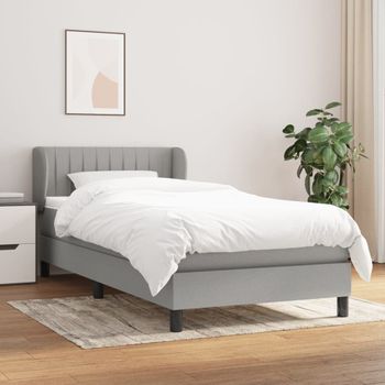 Cama Individual | Cama Box Spring | Cama Para Adultos Con Colchón Tela Gris Claro 100x200 Cm Cfw330874