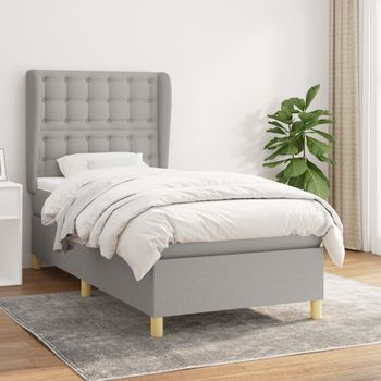 Cama Individual | Cama Box Spring | Cama Para Adultos Con Colchón Tela Gris Claro 100x200 Cm Cfw918664