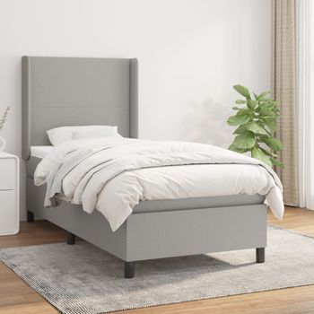 Cama Individual | Cama Box Spring | Cama Para Adultos Con Colchón Tela Gris Claro 100x200 Cm Cfw596488