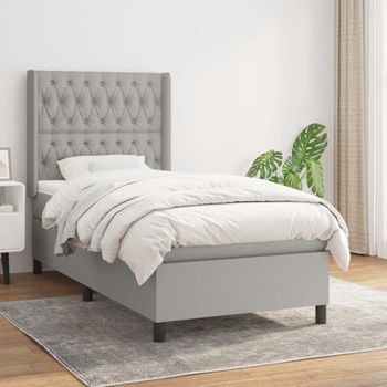 Cama Individual | Cama Box Spring | Cama Para Adultos Con Colchón Tela Gris Claro 100x200 Cm Cfw396983