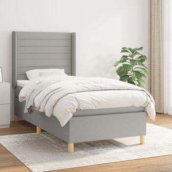 Cama Individual | Cama Box Spring | Cama Para Adultos Con Colchón Tela Gris Claro 100x200 Cm Cfw687153