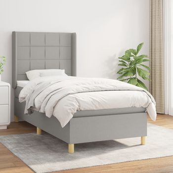 Cama Individual | Cama Para Adultos | Cama Box Spring Con Colchón Tela Gris Claro 100x200 Cm Cfw470665