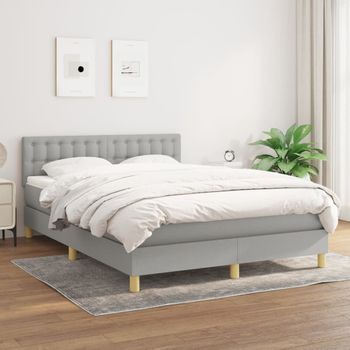 Cama Matrimonial | Cama Para Adultos | Cama Box Spring Con Colchón Tela Gris Claro 140x190 Cm Cfw677607