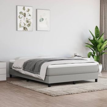 Cama Doble | Cama Box Spring | Cama Para Adultos Con Colchón Tela Gris Claro 140x190 Cm Cfw863045