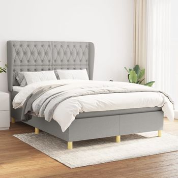 Cama Doble | Cama Box Spring | Cama Para Adultos Con Colchón Tela Gris Claro 140x190 Cm Cfw652910