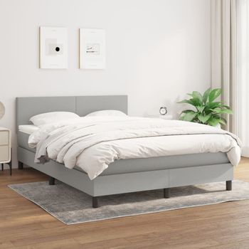 Cama Matrimonial | Cama Para Adultos | Cama Box Spring Con Colchón Tela Gris Claro 140x190 Cm Cfw416907