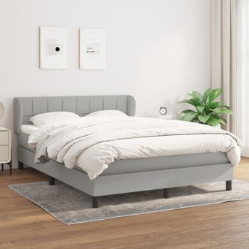 Cama Doble | Cama Box Spring | Cama Para Adultos Con Colchón Tela Gris Claro 140x200 Cm Cfw367436