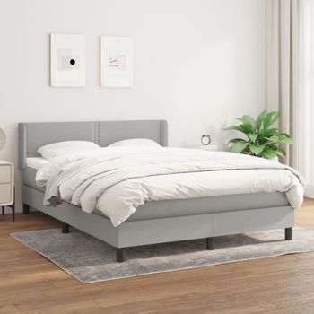 Cama Doble | Cama Box Spring | Cama Para Adultos Con Colchón Tela Gris Claro 140x200 Cm Cfw875895