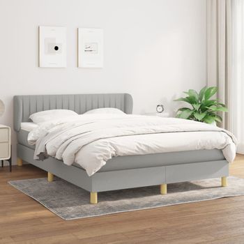 Cama Doble | Cama Box Spring | Cama Para Adultos Con Colchón Tela Gris Claro 140x200 Cm Cfw431548