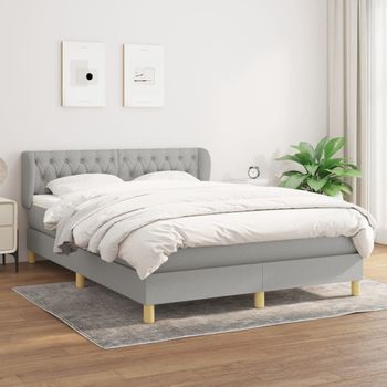 Cama Doble | Cama Box Spring | Cama Para Adultos Con Colchón Tela Gris Claro 140x200 Cm Cfw955528