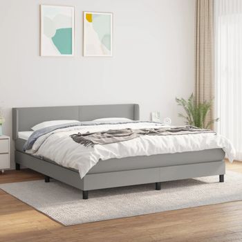 Cama Doble | Cama Box Spring | Cama Para Adultos Con Colchón Tela Gris Claro 160x200 Cm Cfw370461