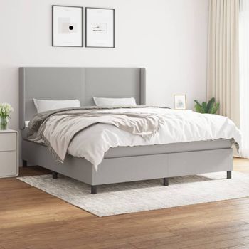 Cama Doble | Cama Box Spring | Cama Para Adultos Con Colchón Tela Gris Claro 160x200 Cm Cfw209476