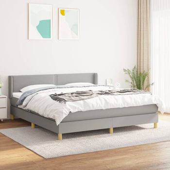 Cama Matrimonial | Cama Para Adultos | Cama Box Spring Con Colchón Tela Gris Claro 160x200 Cm Cfw164954