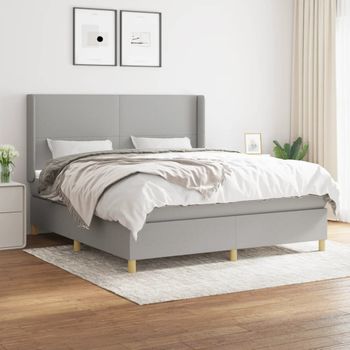 Cama Doble | Cama Box Spring | Cama Para Adultos Con Colchón Tela Gris Claro 180x200 Cm Cfw832296