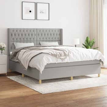 Cama Doble | Cama Box Spring | Cama Para Adultos Con Colchón Tela Gris Claro 180x200 Cm Cfw284341