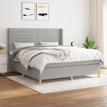 Cama Doble | Cama Box Spring | Cama Para Adultos Con Colchón Tela Gris Claro 180x200 Cm Cfw537295