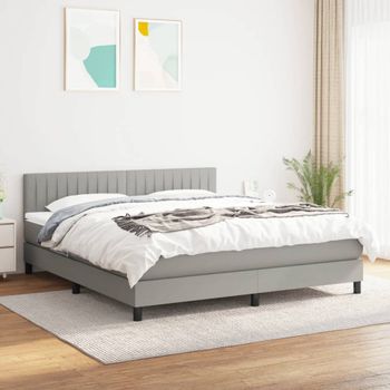 Cama Doble | Cama Box Spring | Cama Para Adultos Con Colchón Tela Gris Claro 180x200 Cm Cfw533381