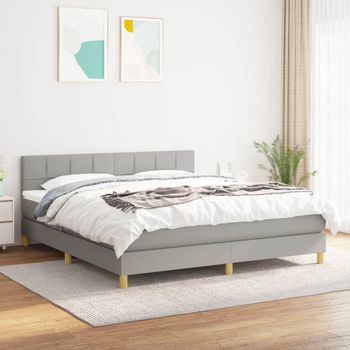 Cama Doble | Cama Box Spring | Cama Para Adultos Con Colchón Tela Gris Claro 180x200 Cm Cfw699073