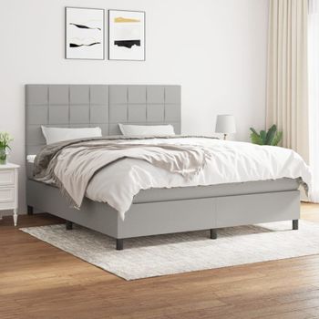 Cama Doble | Cama Box Spring | Cama Para Adultos Con Colchón Tela Gris Claro 180x200 Cm Cfw690579