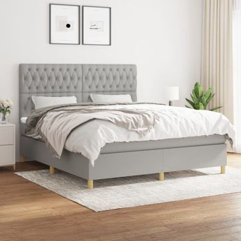 Cama Doble | Cama Box Spring | Cama Para Adultos Con Colchón Tela Gris Claro 180x200 Cm Cfw179359