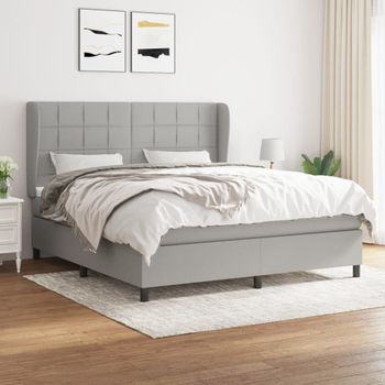 Cama Doble | Cama Box Spring | Cama Para Adultos Con Colchón Tela Gris Claro 180x200 Cm Cfw195417