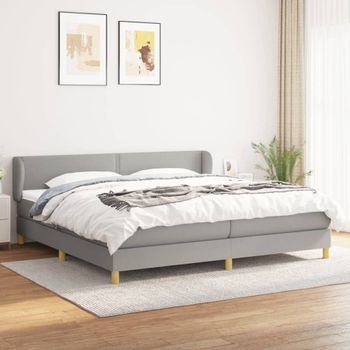 Cama Doble | Cama Box Spring | Cama Para Adultos Con Colchón Tela Gris Claro 200x200 Cm Cfw586355