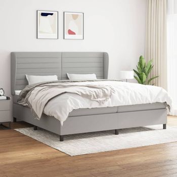 Cama Doble | Cama Box Spring | Cama Para Adultos Con Colchón Tela Gris Claro 200x200 Cm Cfw521914