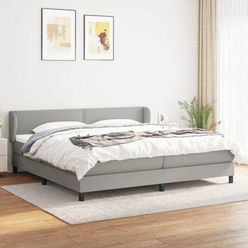 Cama Doble | Cama Box Spring | Cama Para Adultos Con Colchón Tela Gris Claro 200x200 Cm Cfw857166