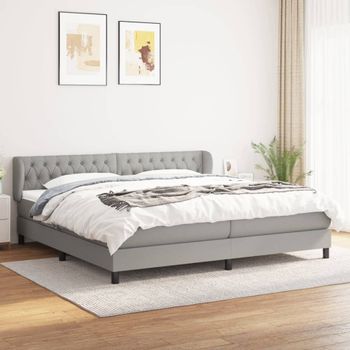 Cama Doble | Cama Box Spring | Cama Para Adultos Con Colchón Tela Gris Claro 200x200 Cm Cfw677176