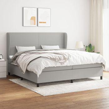 Cama Doble | Cama Box Spring | Cama Para Adultos Con Colchón Tela Gris Claro 200x200 Cm Cfw734007