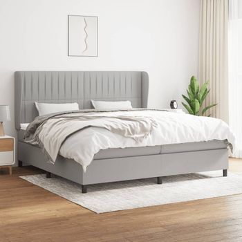 Cama Doble | Cama Box Spring | Cama Para Adultos Con Colchón Tela Gris Claro 200x200 Cm Cfw908333