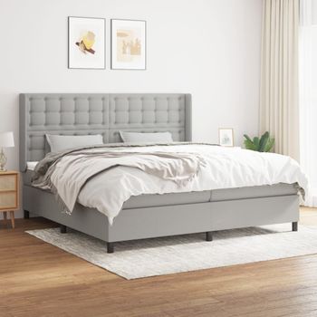 Cama Matrimonial | Cama Para Adultos | Cama Box Spring Con Colchón Tela Gris Claro 200x200 Cm Cfw566731