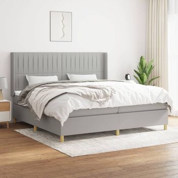 Cama Doble | Cama Box Spring | Cama Para Adultos Con Colchón Tela Gris Claro 200x200 Cm Cfw194692