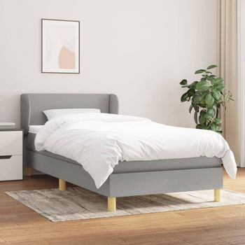 Cama Individual | Cama Box Spring | Cama Para Adultos Con Colchón Tela Gris Claro 80x200 Cm Cfw510279