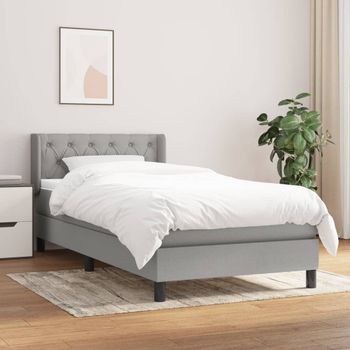 Cama Individual | Cama Box Spring | Cama Para Adultos Con Colchón Tela Gris Claro 80x200 Cm Cfw505041