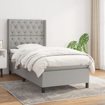 Cama Individual | Cama Box Spring | Cama Para Adultos Con Colchón Tela Gris Claro 80x200 Cm Cfw219300