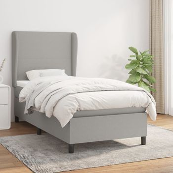 Cama Individual | Cama Box Spring | Cama Para Adultos Con Colchón Tela Gris Claro 90x200 Cm Cfw828047