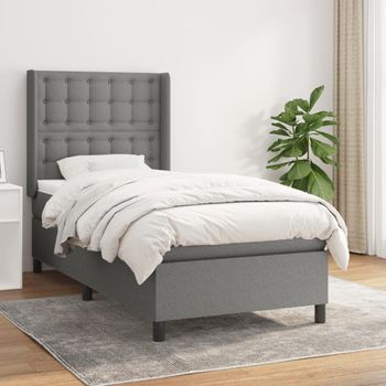 Cama Individual | Cama Para Adultos | Cama Box Spring Con Colchón Tela Gris Oscuro 100x200 Cm Cfw946942