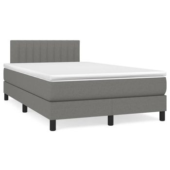 Cama Matrimonial | Cama Para Adultos | Cama Box Spring Con Colchón Tela Gris Oscuro 120x190 Cm Cfw428862