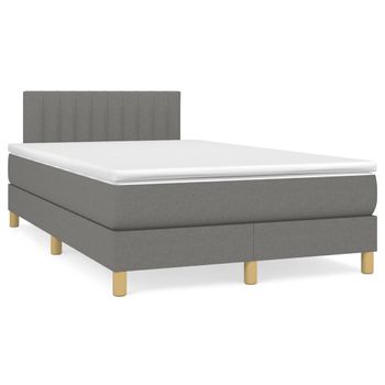 Cama Matrimonial | Cama Para Adultos | Cama Box Spring Con Colchón Tela Gris Oscuro 120x190 Cm Cfw642152