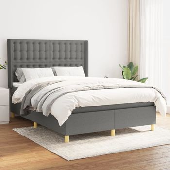 Cama Matrimonial | Cama Para Adultos | Cama Box Spring Con Colchón Tela Gris Oscuro 140x190 Cm Cfw828070